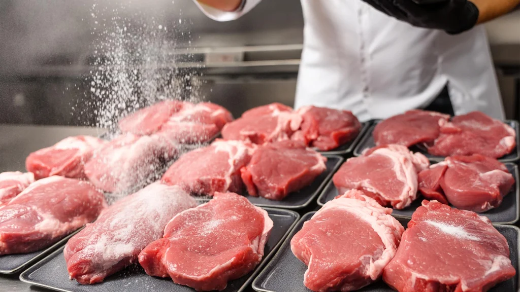 como ablandar la carne de caza. Una encimera con carne espolvoreada con papaína