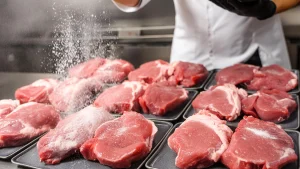 como ablandar la carne de caza. Una encimera con carne espolvoreada con papaína