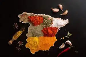 un mapa de españa relleno con especias