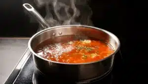 Una sartén con una salsa, utilizando la técnica de reducción en la cocina