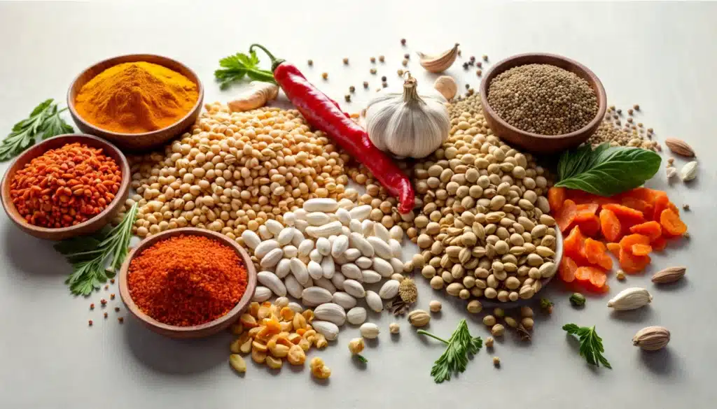 una superficie con especias para legumbres