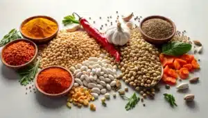 una superficie con especias para legumbres
