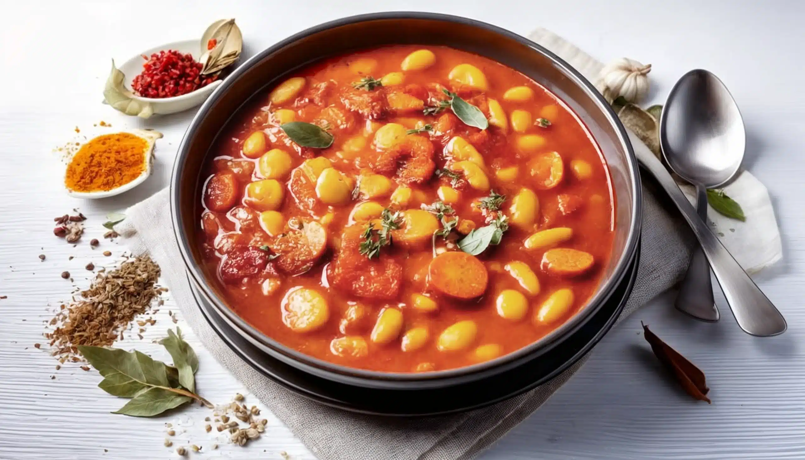 Un plato con especias para potaje de alubias