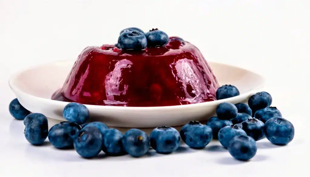 un postre elaborado con gelatina sin sabor, con arándanos