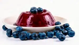 un postre elaborado con gelatina sin sabor, con arándanos