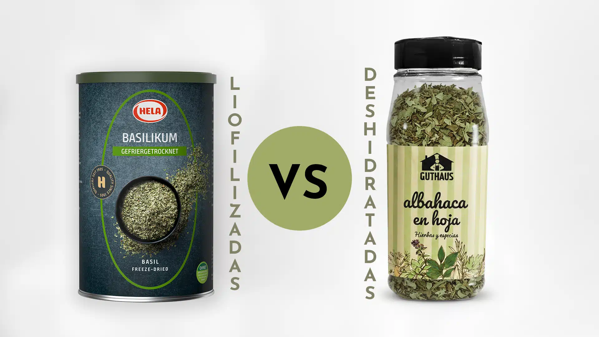 un bote de albahaca liofilizada y un bote de albahaca deshidratada