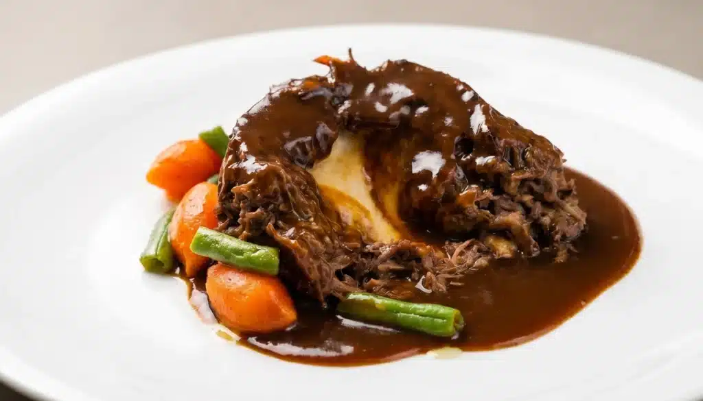 Coulant salado de jarrete de vaca y chocolate y núcleo de foie