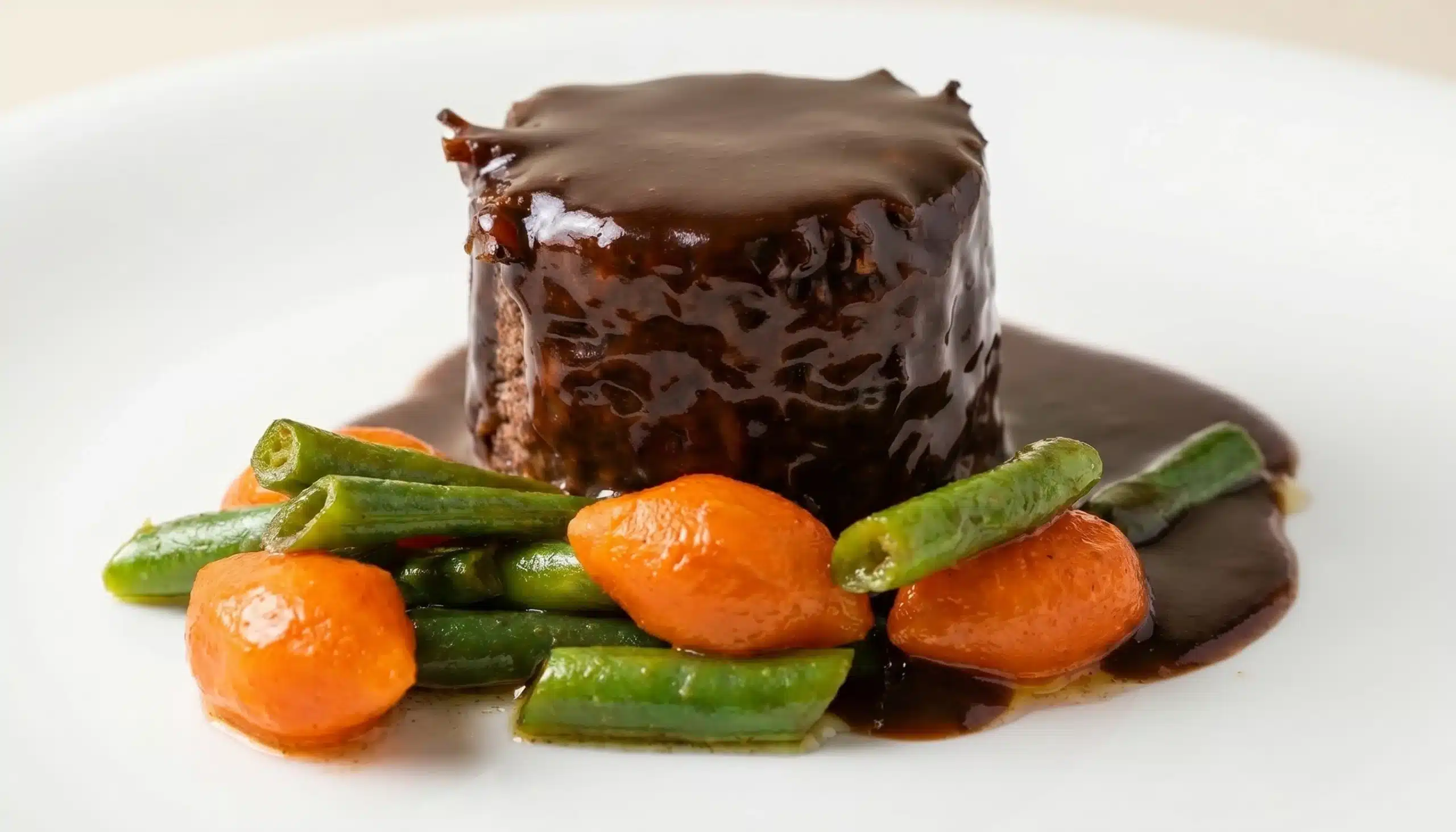 Coulant salado de jarrete de vaca y salsa de chocolate negro